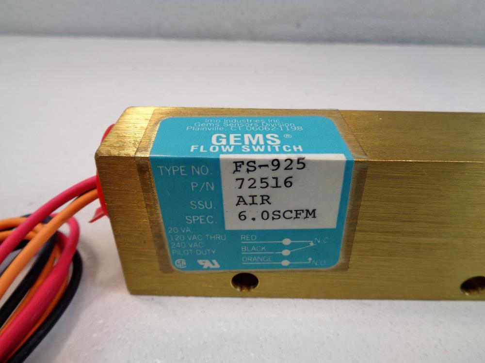 IMO Gems Sensor Piston-Type Flow Switch, FS-925, 72516, Brass